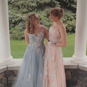 blue floral ball gown prom dress